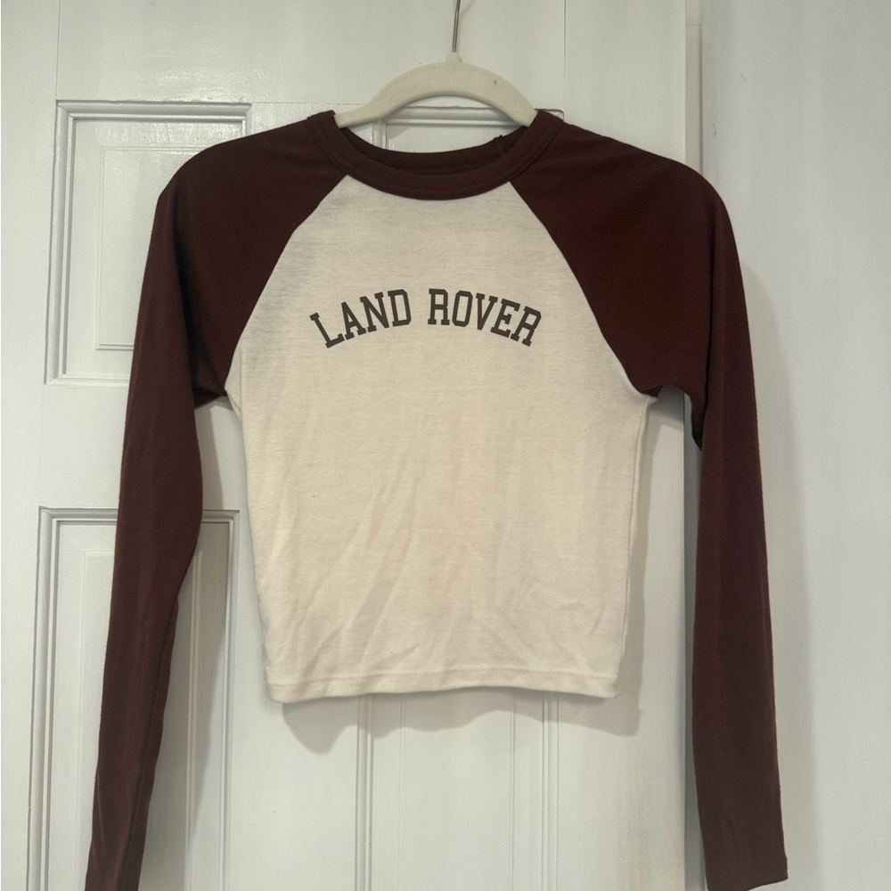 Land Rover Brown and White Long Sleeve Womens Cropped Shirt